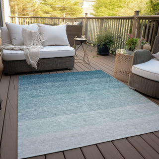 Piper Looms Chantille Ombre ACN928 Teal Machine Washable Area Rug Outdoor Lifestyle Image Feature