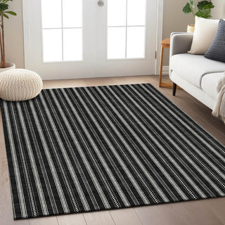 Piper Looms Chantille Stripes ACN929 Black Machine Washable Area Rug Lifestyle Image Feature