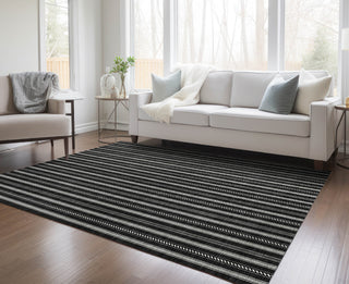 Piper Looms Chantille Stripes ACN929 Black Machine Washable Area Rug Lifestyle Image Feature