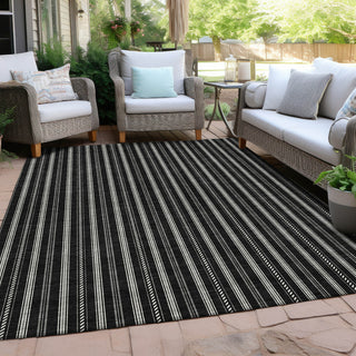 Piper Looms Chantille Stripes ACN929 Black Machine Washable Area Rug Outdoor Lifestyle Image Feature