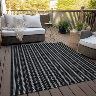 Piper Looms Chantille Stripes ACN929 Black Machine Washable Area Rug Outdoor Lifestyle Image Feature