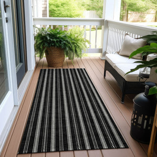 Piper Looms Chantille Stripes ACN929 Black Machine Washable Area Rug Runner Outdoor Lifestyle Image Feature