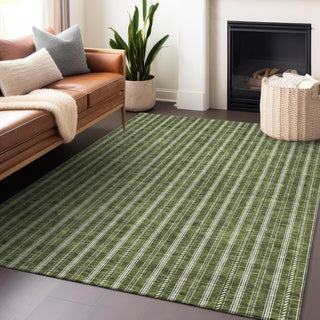 Piper Looms Chantille Stripes ACN929 Olive Machine Washable Area Rug Lifestyle Image Feature