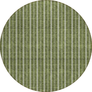 Piper Looms Chantille Stripes ACN929 Olive Machine Washable Area Rug Round Main Image