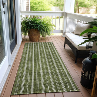 Piper Looms Chantille Stripes ACN929 Olive Machine Washable Area Rug Runner Outdoor Lifestyle Image Feature