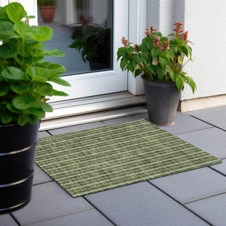 Piper Looms Chantille Stripes ACN929 Olive Machine Washable Area Rug Scatter Outdoor Lifestyle Image Feature
