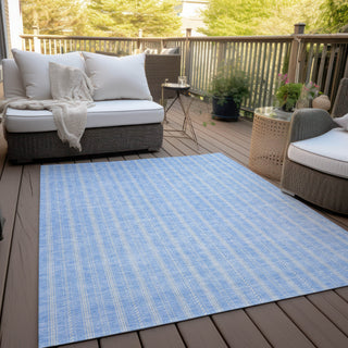 Piper Looms Chantille Stripes ACN929 Sky Machine Washable Area Rug Outdoor Lifestyle Image Feature