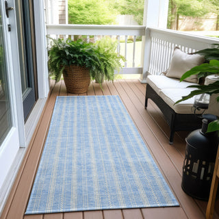 Piper Looms Chantille Stripes ACN929 Sky Machine Washable Area Rug Runner Outdoor Lifestyle Image Feature