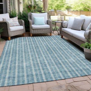 Piper Looms Chantille Stripes ACN929 Teal Machine Washable Area Rug Outdoor Lifestyle Image Feature