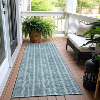 Piper Looms Chantille Stripes ACN929 Teal Machine Washable Area Rug Runner Outdoor Lifestyle Image Feature