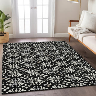 Piper Looms Chantille Floral ACN930 Black Machine Washable Area Rug Lifestyle Image Feature
