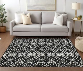Piper Looms Chantille Floral ACN930 Black Machine Washable Area Rug Lifestyle Image Feature