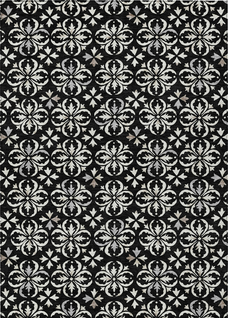 Piper Looms Chantille Floral ACN930 Black Machine Washable Area Rug main image