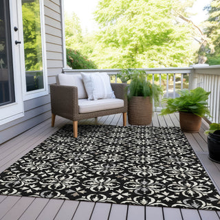 Piper Looms Chantille Floral ACN930 Black Machine Washable Area Rug Outdoor Lifestyle Image Feature