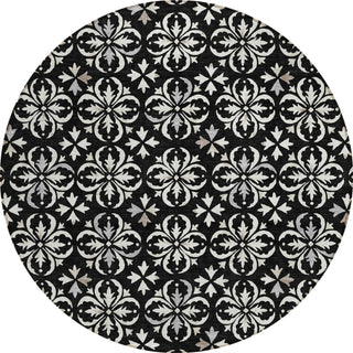 Piper Looms Chantille Floral ACN930 Black Machine Washable Area Rug Round Main Image