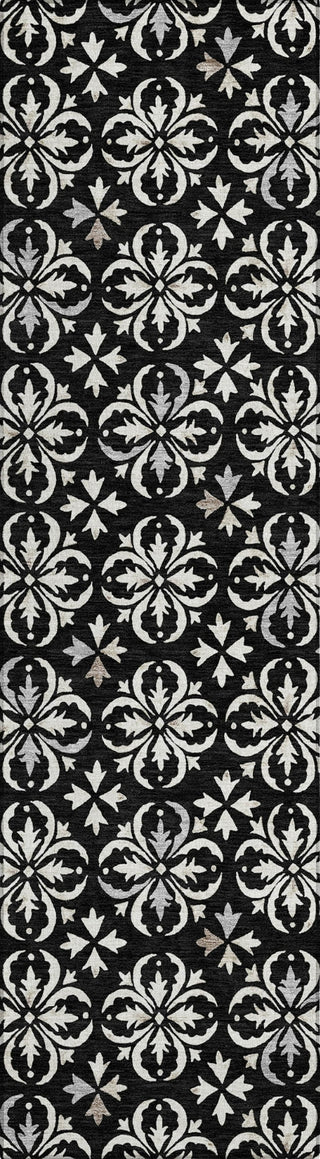 Piper Looms Chantille Floral ACN930 Black Machine Washable Area Rug Runner Main Image