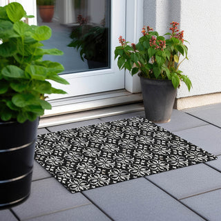 Piper Looms Chantille Floral ACN930 Black Machine Washable Area Rug Scatter Outdoor Lifestyle Image Feature