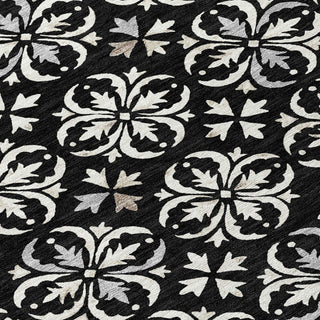Piper Looms Chantille Floral ACN930 Black Machine Washable Area Rug Swatch Image