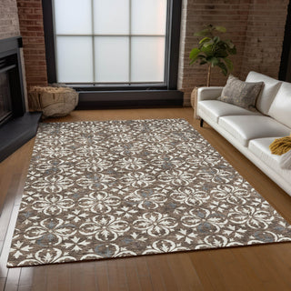 Piper Looms Chantille Floral ACN930 Brown Machine Washable Area Rug Lifestyle Image Feature