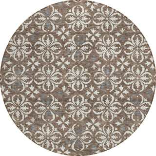 Piper Looms Chantille Floral ACN930 Brown Machine Washable Area Rug Round Main Image