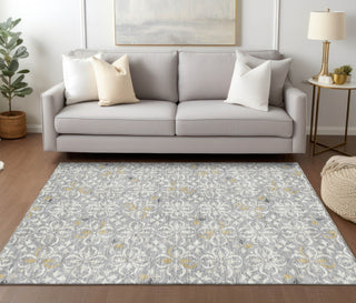 Piper Looms Chantille Floral ACN930 Gray Machine Washable Area Rug Lifestyle Image Feature