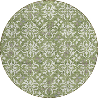 Piper Looms Chantille Floral ACN930 Green Machine Washable Area Rug Round Main Image