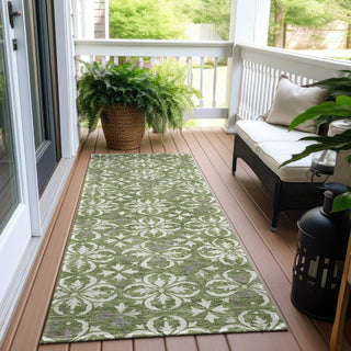 Piper Looms Chantille Floral ACN930 Green Machine Washable Area Rug Runner Outdoor Lifestyle Image Feature