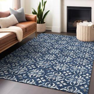 Piper Looms Chantille Floral ACN930 Navy Machine Washable Area Rug Lifestyle Image Feature