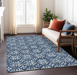 Piper Looms Chantille Floral ACN930 Navy Machine Washable Area Rug Lifestyle Image Feature
