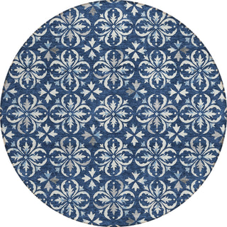 Piper Looms Chantille Floral ACN930 Navy Machine Washable Area Rug Round Main Image