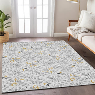 Piper Looms Chantille Floral ACN930 Silver Machine Washable Area Rug Lifestyle Image Feature