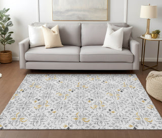 Piper Looms Chantille Floral ACN930 Silver Machine Washable Area Rug Lifestyle Image Feature