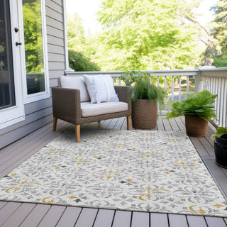 Piper Looms Chantille Floral ACN930 Silver Machine Washable Area Rug Outdoor Lifestyle Image Feature