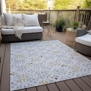 Piper Looms Chantille Floral ACN930 Silver Machine Washable Area Rug Outdoor Lifestyle Image Feature