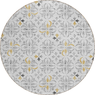 Piper Looms Chantille Floral ACN930 Silver Machine Washable Area Rug Round Main Image