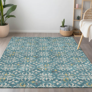 Piper Looms Chantille Floral ACN930 Teal Machine Washable Area Rug Lifestyle Image Feature