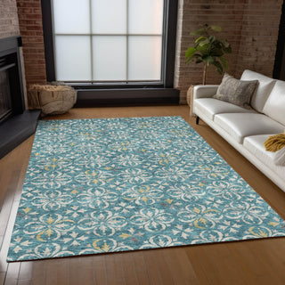 Piper Looms Chantille Floral ACN930 Teal Machine Washable Area Rug Lifestyle Image Feature