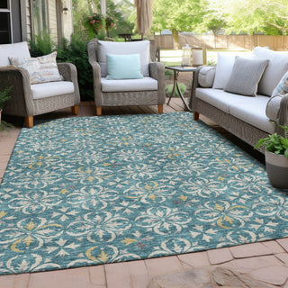Piper Looms Chantille Floral ACN930 Teal Machine Washable Area Rug Outdoor Lifestyle Image Feature