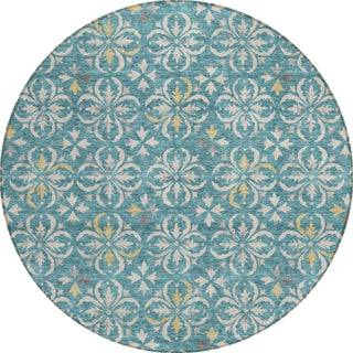 Piper Looms Chantille Floral ACN930 Teal Machine Washable Area Rug Round Main Image
