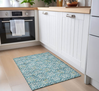 Piper Looms Chantille Floral ACN930 Teal Machine Washable Area Rug Scatter Lifestyle Image Feature