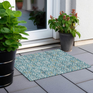 Piper Looms Chantille Floral ACN930 Teal Machine Washable Area Rug Scatter Outdoor Lifestyle Image Feature