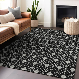Piper Looms Chantille Geometric ACN931 Black Machine Washable Area Rug Lifestyle Image Feature