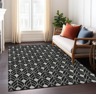 Piper Looms Chantille Geometric ACN931 Black Machine Washable Area Rug Lifestyle Image Feature