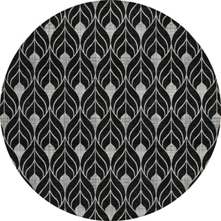 Piper Looms Chantille Geometric ACN931 Black Machine Washable Area Rug Round Main Image