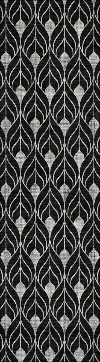 Piper Looms Chantille Geometric ACN931 Black Machine Washable Area Rug Runner Main Image