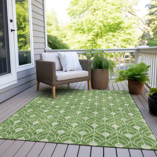 Piper Looms Chantille Geometric ACN931 Green Machine Washable Area Rug Outdoor Lifestyle Image Feature