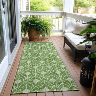 Piper Looms Chantille Geometric ACN931 Green Machine Washable Area Rug Runner Outdoor Lifestyle Image Feature