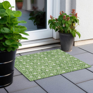 Piper Looms Chantille Geometric ACN931 Green Machine Washable Area Rug Scatter Outdoor Lifestyle Image Feature