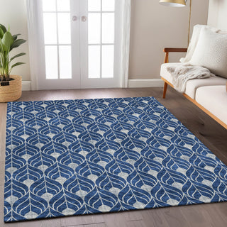 Piper Looms Chantille Geometric ACN931 Navy Machine Washable Area Rug Lifestyle Image Feature
