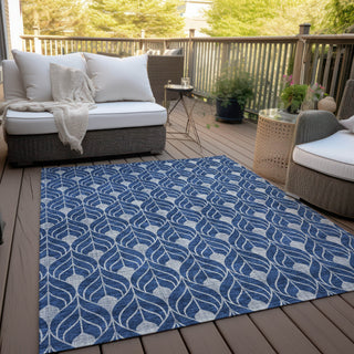 Piper Looms Chantille Geometric ACN931 Navy Machine Washable Area Rug Outdoor Lifestyle Image Feature